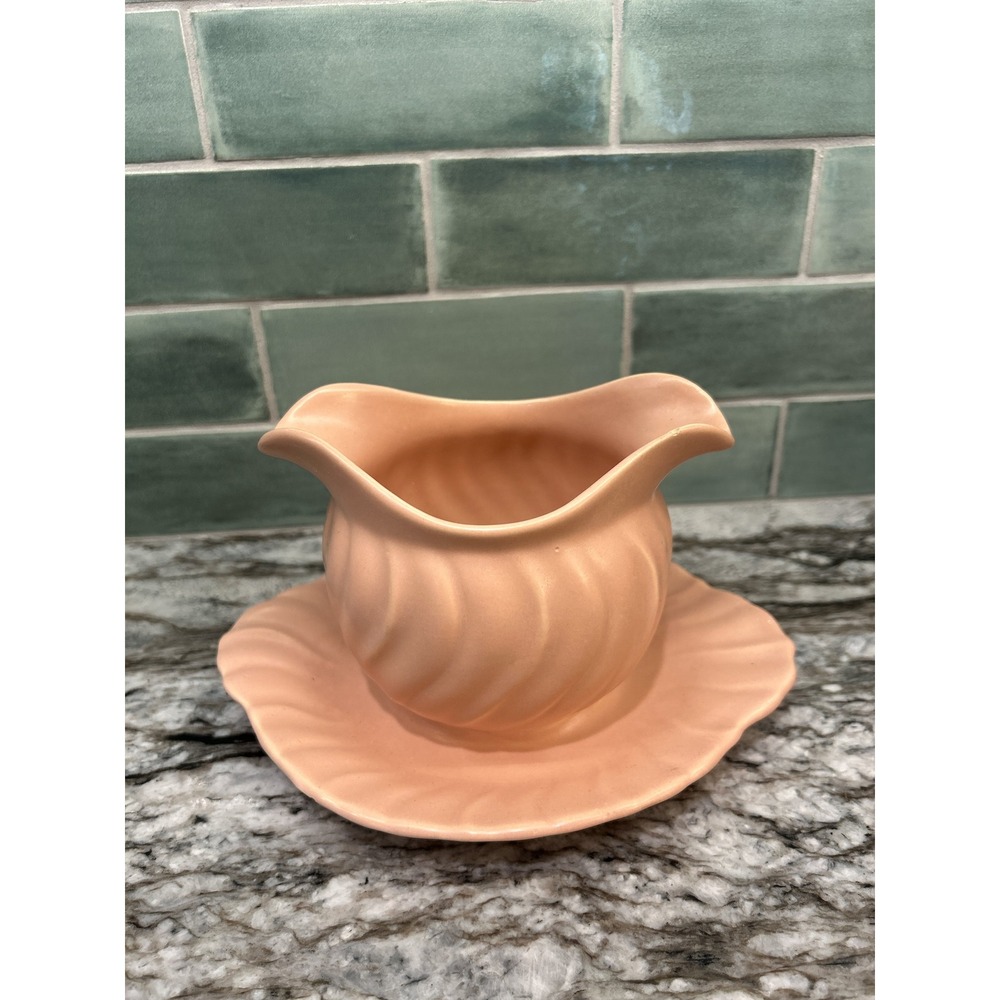 Franciscan Ware Pink Gravy Boat Attached Underplate Swirl Scalloped Planter